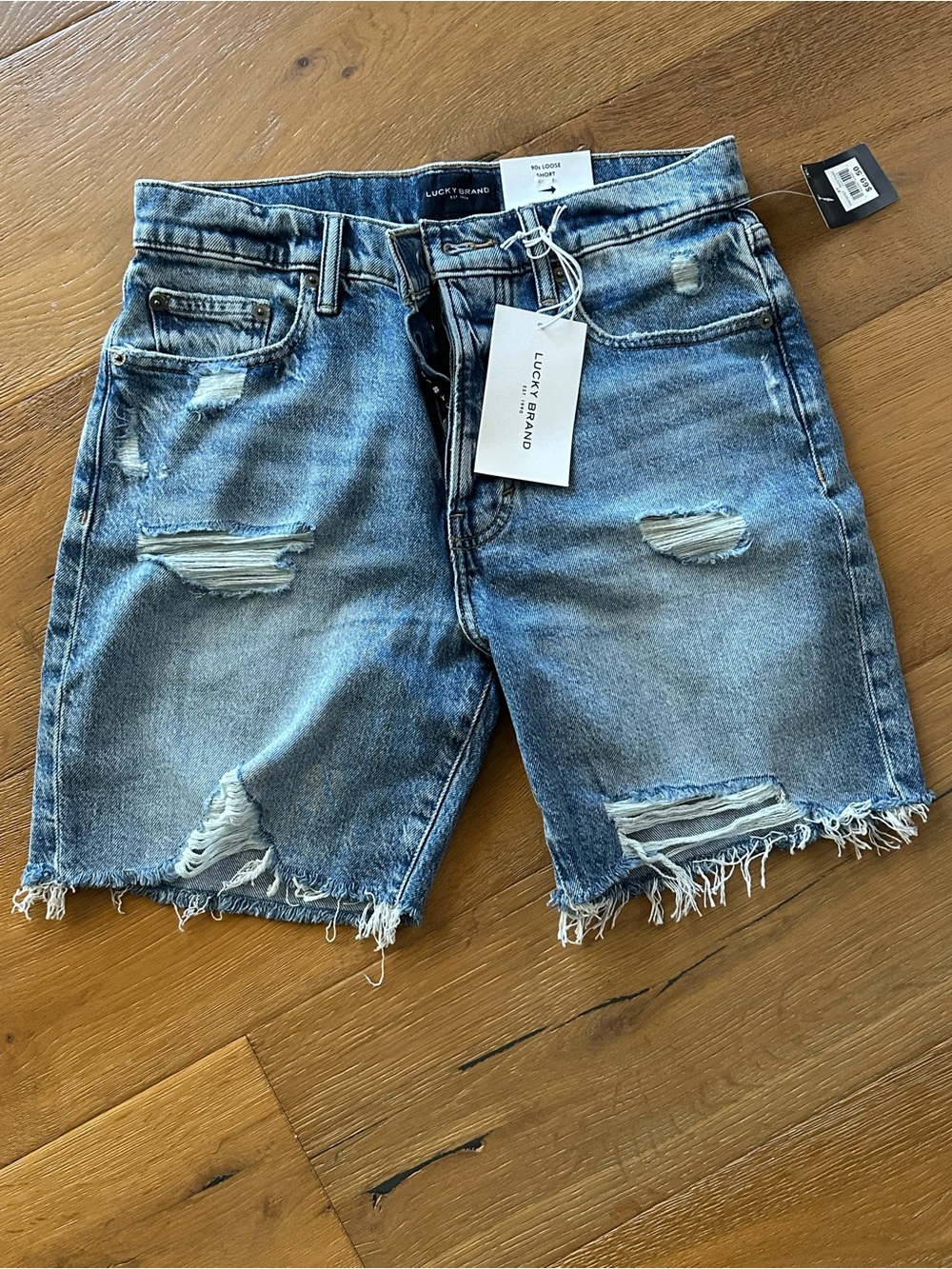 NWT Lucky Brand 90’s Loose Fit Blue Denim Jean Cut Off Long Shorts sz 27